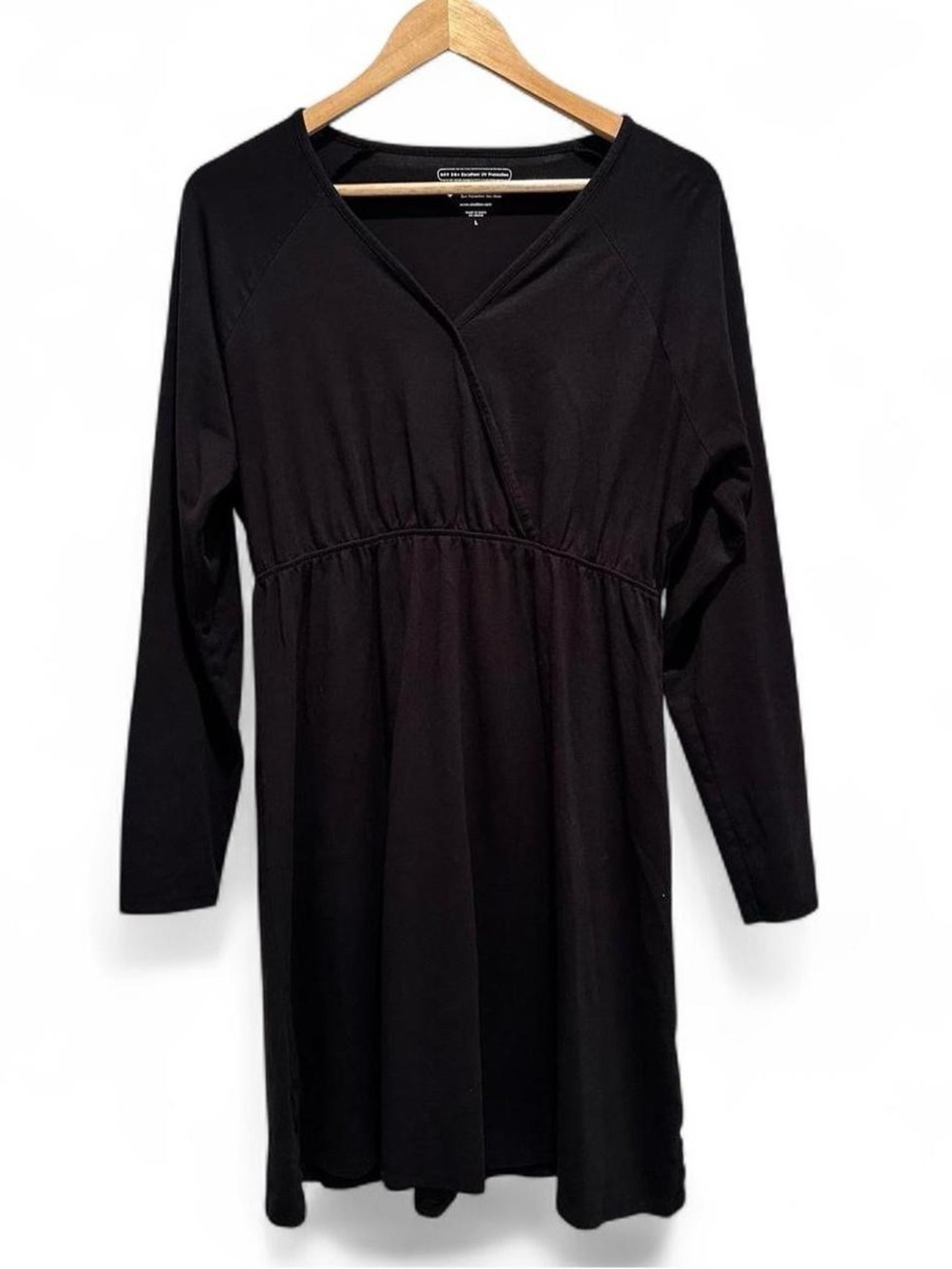 Coolibar Womens Black UPF 50+ Sun Protection Long Sleeve V-Neck Dress Large